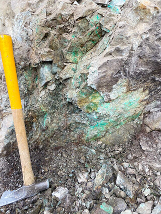 A copper mineralized outcrop at Cascadia Minerals’ Catch property.