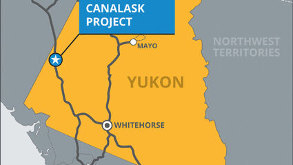 A map of Yukon, Canada, showing Canalask near the Canada-Alaska border.