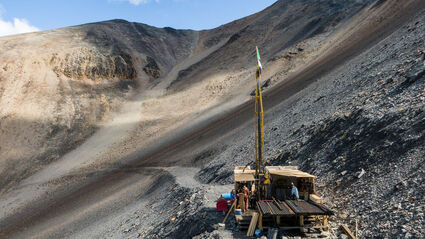 A drill tests for zinc-lead-silver mineralization at Macmillan Pass.