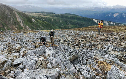 Geologist exploring lithium enriched pegmatites in western Canada.