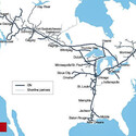 Map of the CN Railway Company’s complete train system in North America.