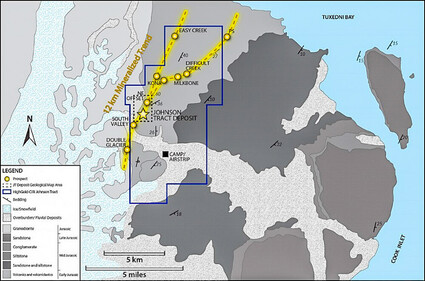 Map of HighGold Mining’s Johnson Tract property in Alaska.