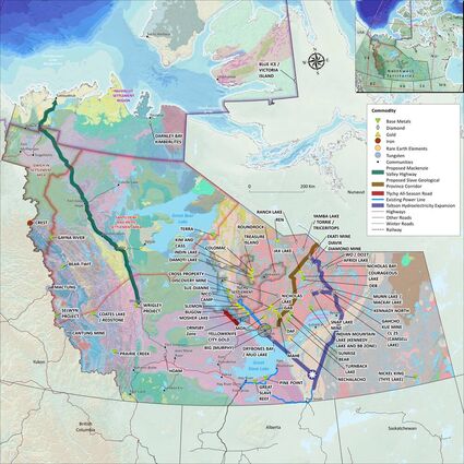 Map of mineral exploration projects and mines in Northwest Territories.