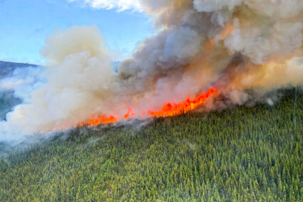Wildfires across a ridge in Canada’s Yukon Territory.