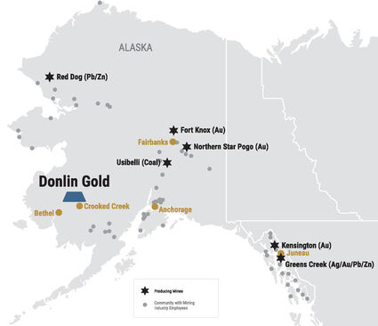 Alaska mine map Donlin Gold Fort Knox Pogo Greens Creek Kensington Red Dog