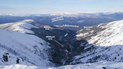 View from Mountain Haldane showing Alianza Minerals deposit locations.
