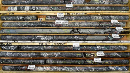 Box of core from drilling high-grade silver mineralization in Northern BC.