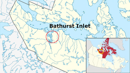 Map showing Bathurst Inlet in Nunavut, Canada.