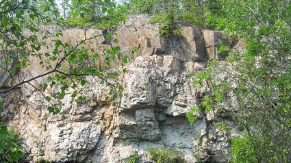 A large outcrop of possibly lithium-bearing spodumene pegmatites at Moose 2.