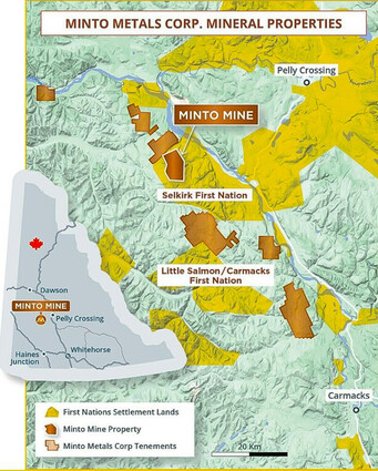 Map showing the overall structure of the Minto copper mine in Yukon, Canada.