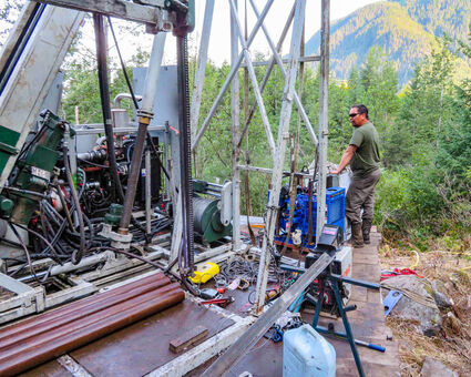 Gold exploration drill rig and operator at Herbert Gold project Juneau Alaska