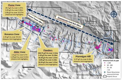 Map of Tectonic Metals’ Seventymile gold exploration project in Alaska.