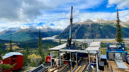 A drill tests for copper and gold on a summer day in Northern BC.