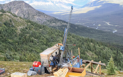 Drill tests for high-grade gold on a hillside at 3 Aces in Canada’s Yukon.