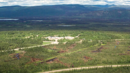 Aerial photo of the camp at Banyan Gold’s AurMac property in Yukon.