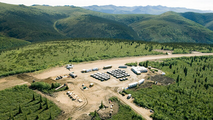 An aerial shot of Western Copper and Gold’s camp in Yukon, Canada.