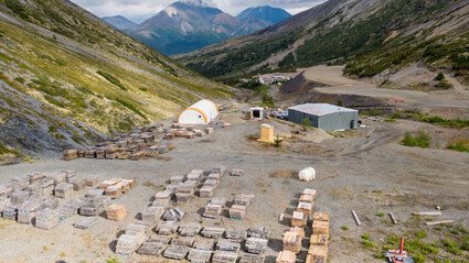 Dozens of core stacks drilled from Fireweed Metals’ Macmillan Pass.