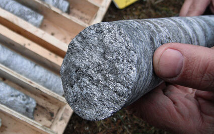 Massive graphite in core from drilling at the Graphite Creek deposit in Alaska.