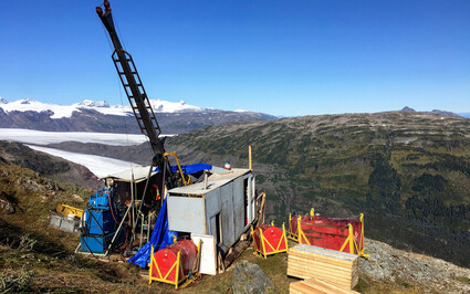 A drill tests for gold, silver atop a ridge at Kitsault Valley in Northern BC.