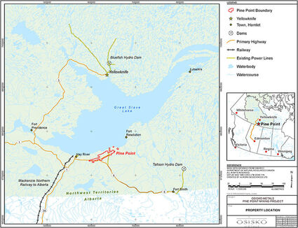 A map showing Pine Point in the greater NWT area.