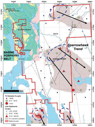 Sparrowhawk porphyry gold copper exploration map near Smitther BC Canada
