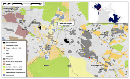 Map of Kenorland Minerals’ copper-gold exploration project in Alaska.
