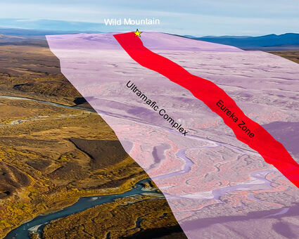 Aerial photo of the Nikolai project with an overlay depicting the Eureka zone.
