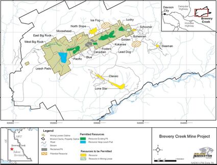 Brewery Creek gold exploration map near Dawson City Yukon