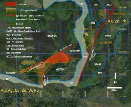 Map showing potential silver-zinc belt at the Illinois Creek project in Alaska.