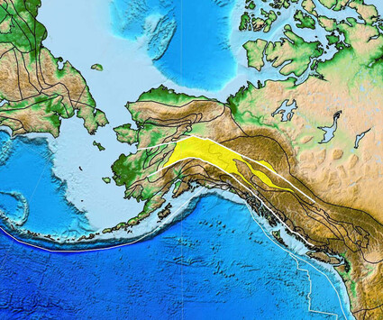 Map of the geological terranes in Northern BC, Yukon, and Alaska.