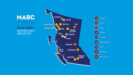Map showing locations of 16 mine development and expansion projects in BC.