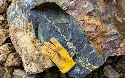 Mineralization in road cut at Nico copper gold bismuth copper mine project NWT