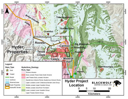 A map showing the 5 newest Hyder area properties obtained by Blackwolf.