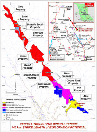 ZincX Resources Kechika SEDEX belt map Canada Zinc Metals Akie property