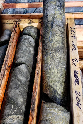 Core from drilling at Short Creek copper gold silver tungsten exploration Alaska