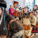 Alaskan Natives representing their culture through traditional song and dance.