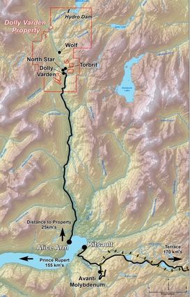 Dolly Varden infrastructure map Alice Arm silver project northern BC