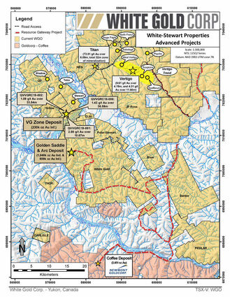 QV gold property VG deposit exploration map White Gold District Yukon Territory