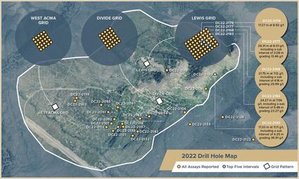 Donlin Gold map showing location of high-grade drill results in this release.