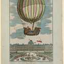 A drawing of the wondrous first hot air balloon flight.