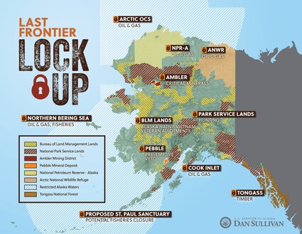 Map of Alaska resources project locked up by federal regulations and actions.