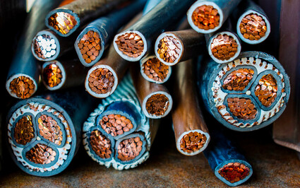 Copper cables used for electrical transmission.