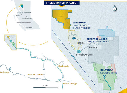 Map showing Thesis Gold's Ranch project just north of Lawyers.