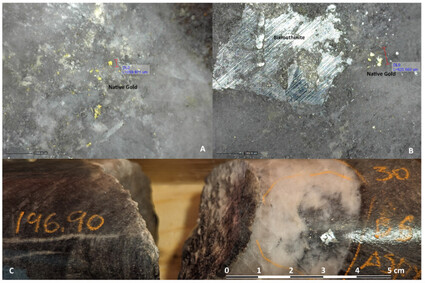 Visible gold grains seen in first drill core at RC Gold project in Yukon.