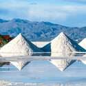 Piles of white lithium powder at the Salinas Grandes salt flats in Argentina.