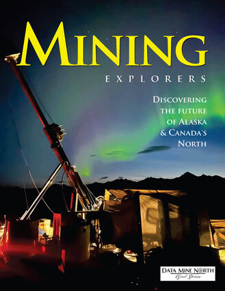 Mining Explorers 2023 magazine cover with drill testing for nickel under aurora.
